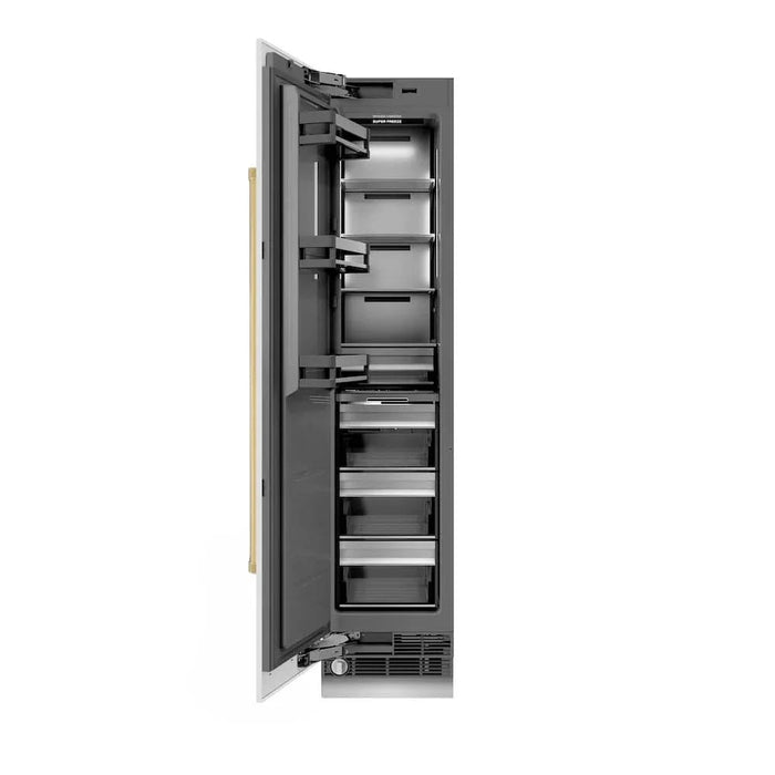 ZLINE 18" Left Hinge Column Freezer White Matte Stainless Steel, Graphite Gray Interior Polished Gold RCFVLZ-WM-18-G
