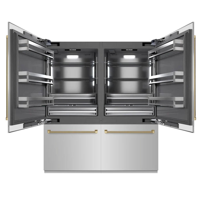 ZLINE Autograph Edition 72" French Door Built-In Bottom Freezer Refrigerator, Water Dispensers, Ice Makers, Stainless Steel, Graphite Gray Interior, Helix Handles GRBITZ-30472KCB