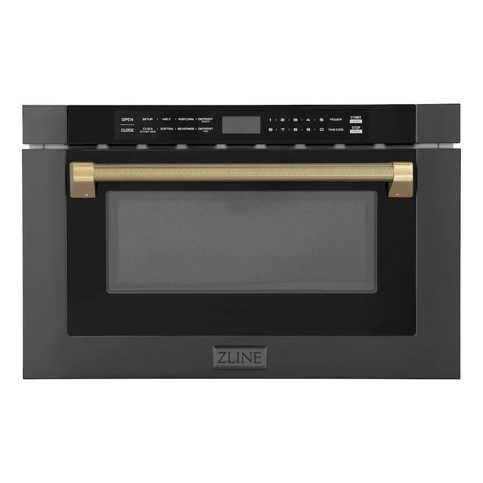 ZLINE Autograph Edition 24" Built-in Microwave Drawer, Black Stainless Steel, Helix Handle MWDZ-1-BS-H-KCB