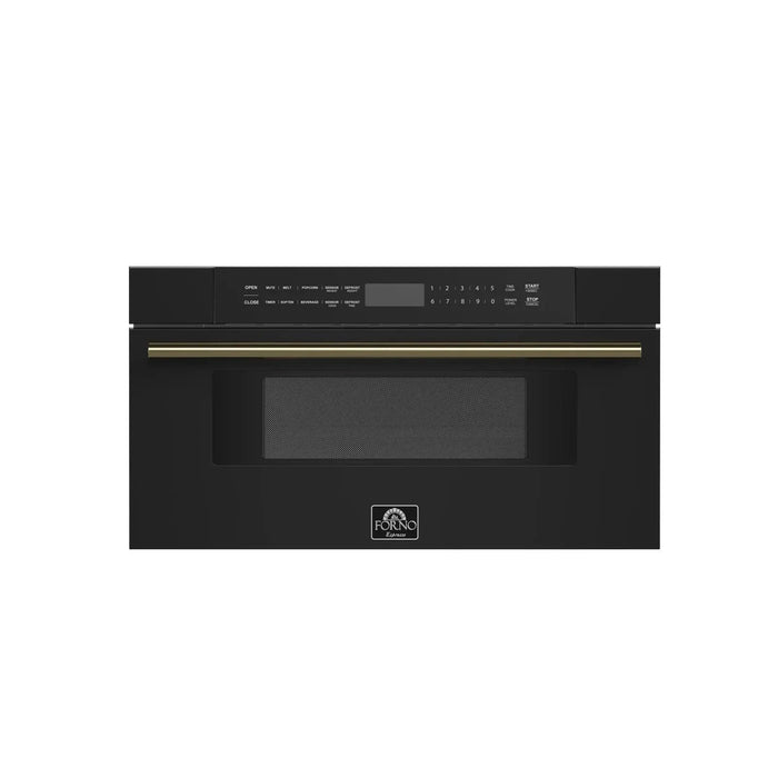 Forno 30" Microwave Drawer Black with Antique Brass, FMWDR3000-30BLK