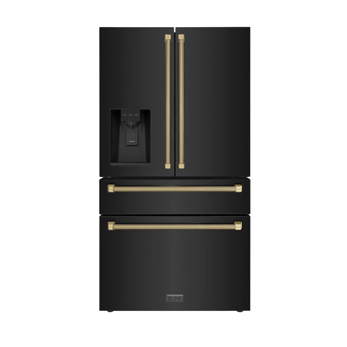 ZLINE Autograph Edition 36" Standard-Depth French Door External Water Dispenser Refrigerator, Dual Ice Maker, Fingerprint-Resistant Black Stainless Steel, Helix Handles RSMZ-W36-BS-KCB