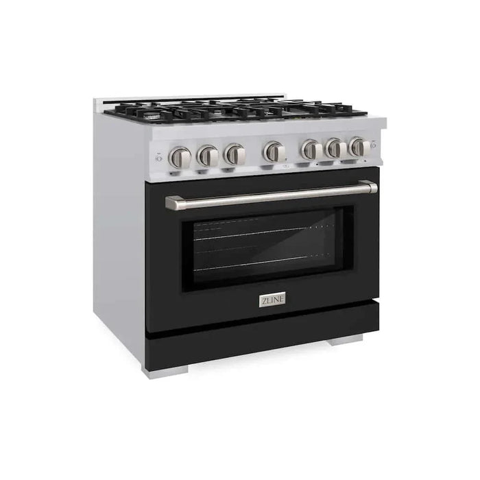 ZLINE 36" Select Dual Fuel Range Gas Cooktop Electric Convection Oven Stainless Steel Black Matte Door HDR-BLM-3609K