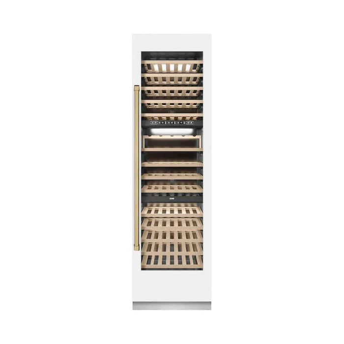ZLINE 24"Triple Zone 100 Bottle Column Wine Cooler, White Matte Stainless Steel Champagne Bronze RCWVZ-WM-24-CB