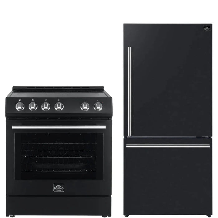 FORNO Premium 2-Piece Kitchen Bundle - Leonardo Espresso 30" Black Range, 31" Black Bottom Freezer Refrigerator FBDL-003-02US