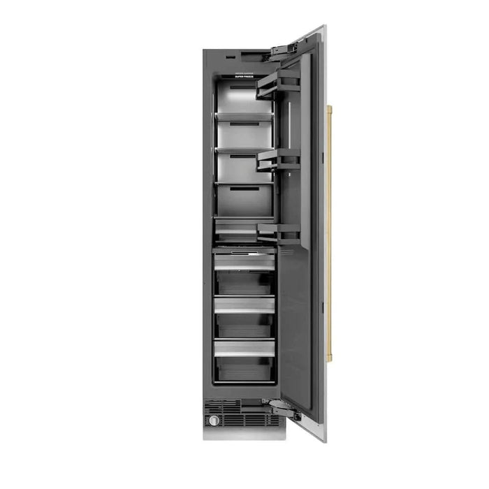 ZLINE 18" Right Hinge Column Freezer DuraSnow® Stainless Steel, Graphite Gray Interior Champagne Bronze RCFVRZ-SN-18-CB