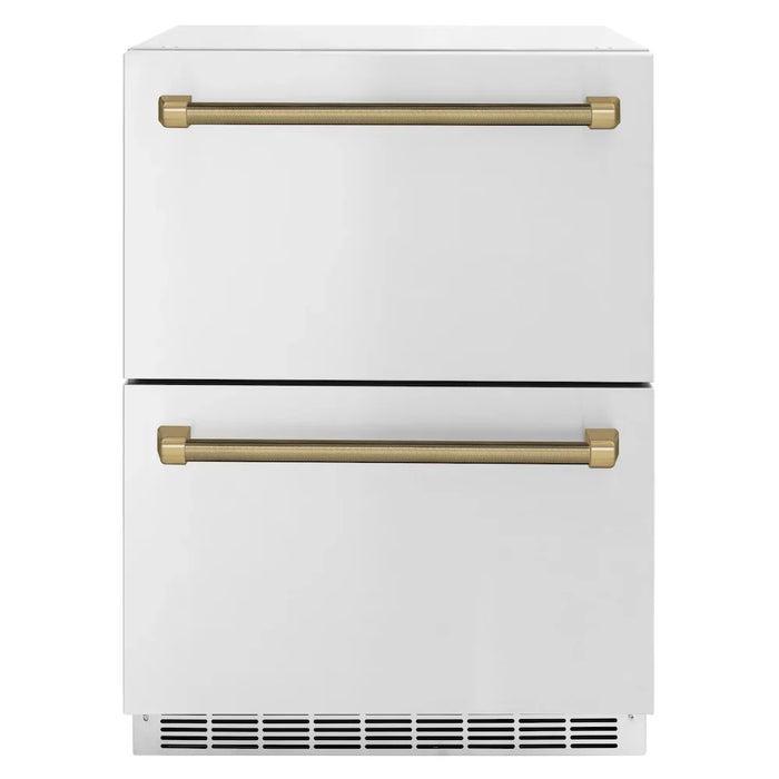 ZLINE Autograph Edition 24" Touchstone 168 Can Outdoor-Rated Dual Refrigerator Drawer, Stainless Steel Doors, Helix Handle RDSOZ-ST-24-KCB