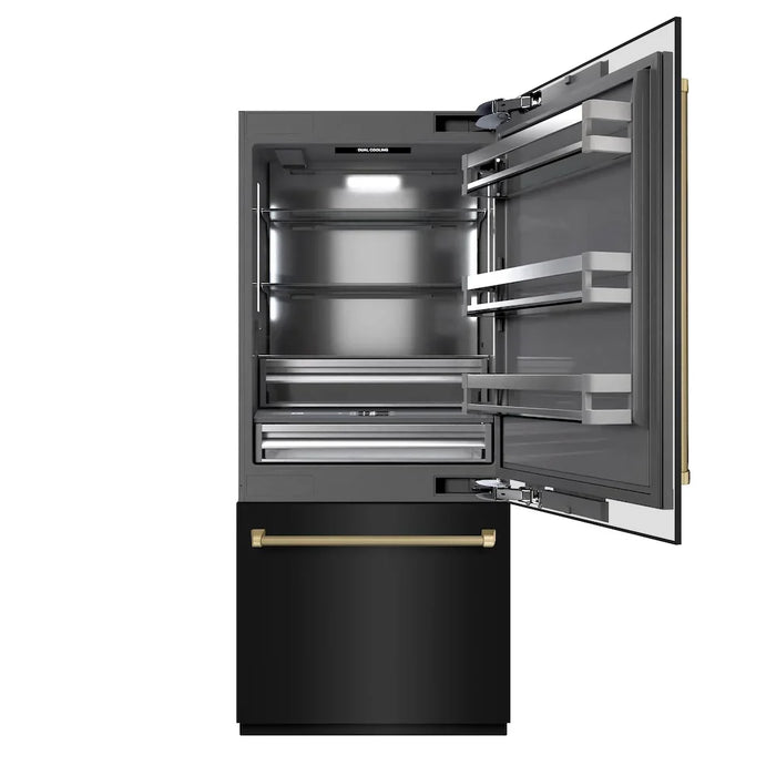 ZLINE Autograph Edition 36" Built-In Bottom Freezer Refrigerator, Water Dispenser, Ice Maker, Black Stainless Steel, Graphite Gray Interior,Helix Handles GRBITZ-BS36-KCB09K