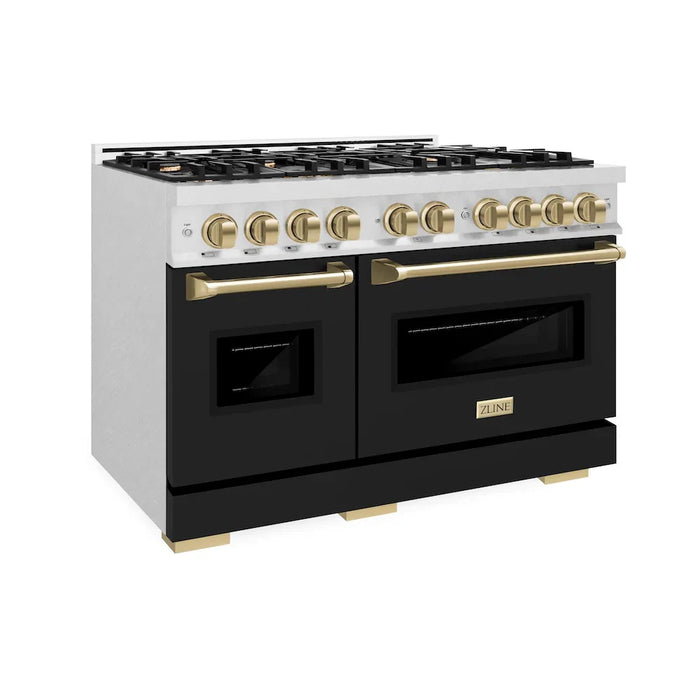 ZLINE 48"Classic Gas Range, Convection Gas Oven, Stainless Steel, Black Matte Door, Accents CGRZ-BLM-48-CB09K