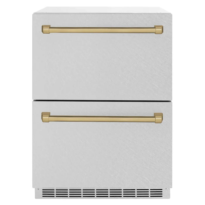 ZLINE Autograph Edition 24" Touchstone 168 Can Outdoor-Rated Dual Refrigerator Drawer, Satin Stainless Steel Door, Accents  RDSOZ-SN-24-CB