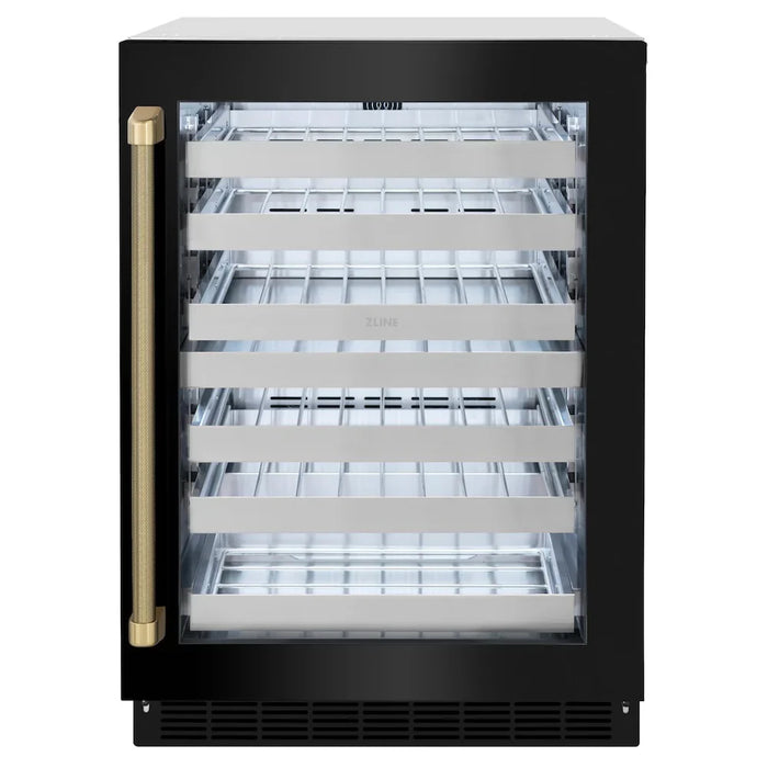 ZLINE Autograph Edition 24" Touchstone Dual Zone 44 Bottle Wine Cooler, Black Stainless Steel Glass Door, Helix Handle RWDOZ-BS-24-KCB