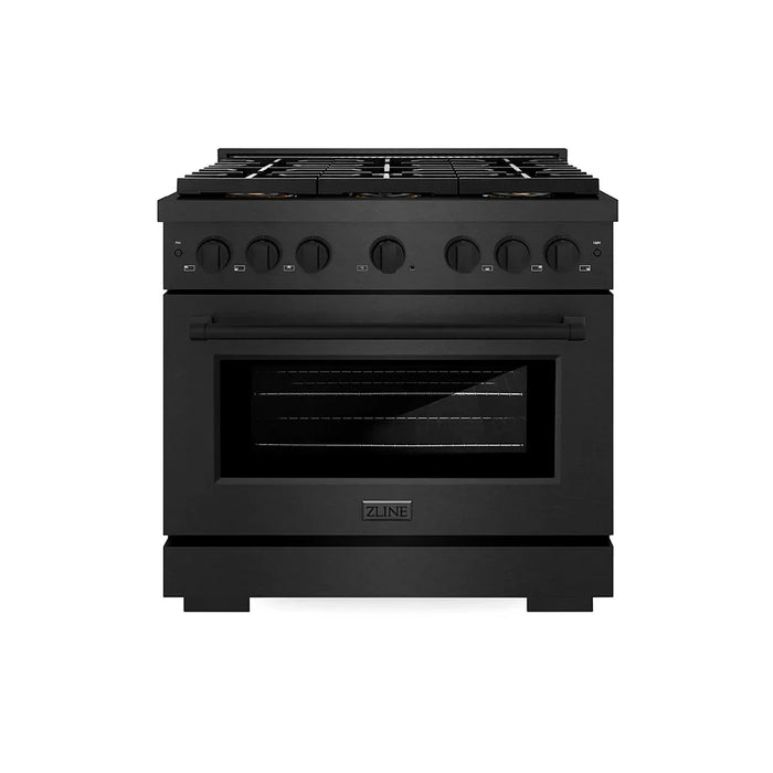 ZLINE 36" Paramount Dual Fuel Range, Electric Convection Oven, Black Satin Stainless Steel, Brass Burners SDRBS-BR-3609K