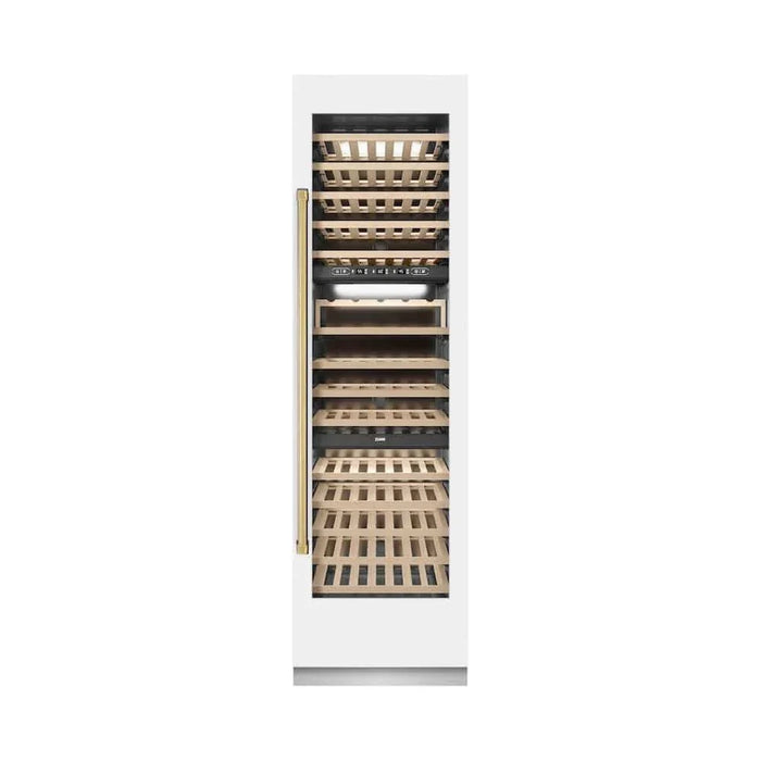 ZLINE 24"Triple Zone 100 Bottle Column Wine Cooler, White Matte Stainless Steel Polished Gold RCWVZ-WM-24-G