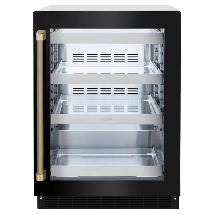 ZLINE Autograph Edition 24" Touchstone 151 Can Beverage Fridge, Black Stainless Steel Glass Door, Helix Handle RBSOZ-BS-24-KCB