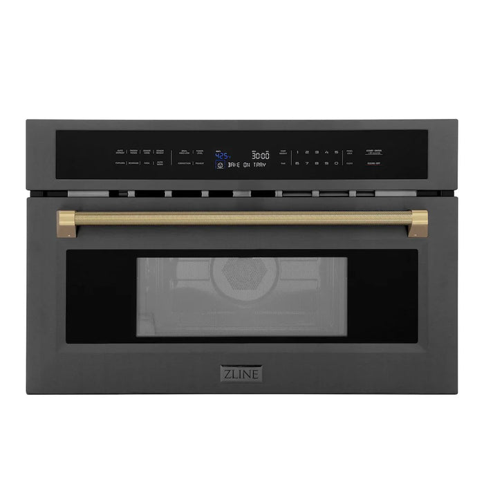 ZLINE Autograph Edition 30" Built-in Convection Microwave Oven, Black Stainless Steel, Helix Handle MWOZ-30-BS-KCB