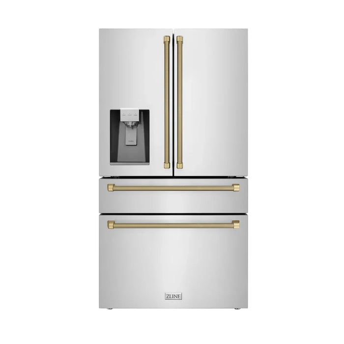 ZLINE Autograph Edition 36" Counter-Depth French Door Refrigerator, Water, Ice Maker, Fingerprint-Resistant Stainless Steel, Helix Handles RFMZ-W-36-KCB