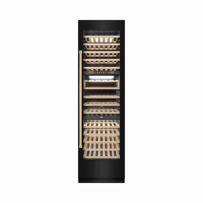 ZLINE 24"Triple Zone 100 Bottle Column Wine Cooler, Black Stainless Steel Polished Gold RCWVZ-BS-24-G