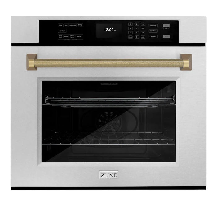 ZLINE Autograph Edition 30" Professional True Convection Single Wall Oven, Air Fry, Self Clean, Stainless Steel, Helix Handles WASSZ-30-KCB