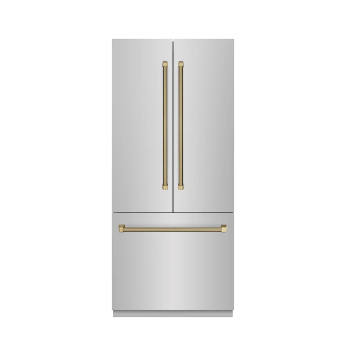 ZLINE Autograph Edition 36" French Door Built-In Bottom Freezer Refrigerator, Water Dispenser, Ice Maker, Stainless Steel, Stainless Steel Interior, Helix Handles SRBIVZ-30436KCB