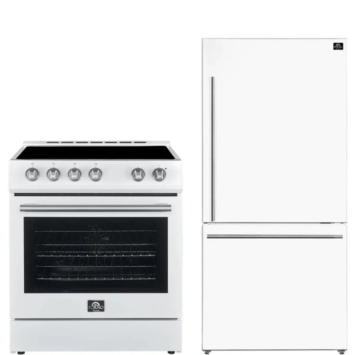Forno Espresso Package - 30" Electric Range and Refrigerator in White with Silver Handles FBDL-003-03US