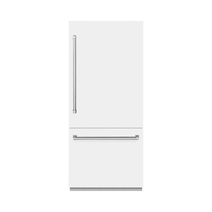 ZLINE 36" Built-In Bottom Freezer Refrigerator, Water Dispenser, Ice Maker, White Matte, Graphite Gray Interior GRBIT-WM-7209K