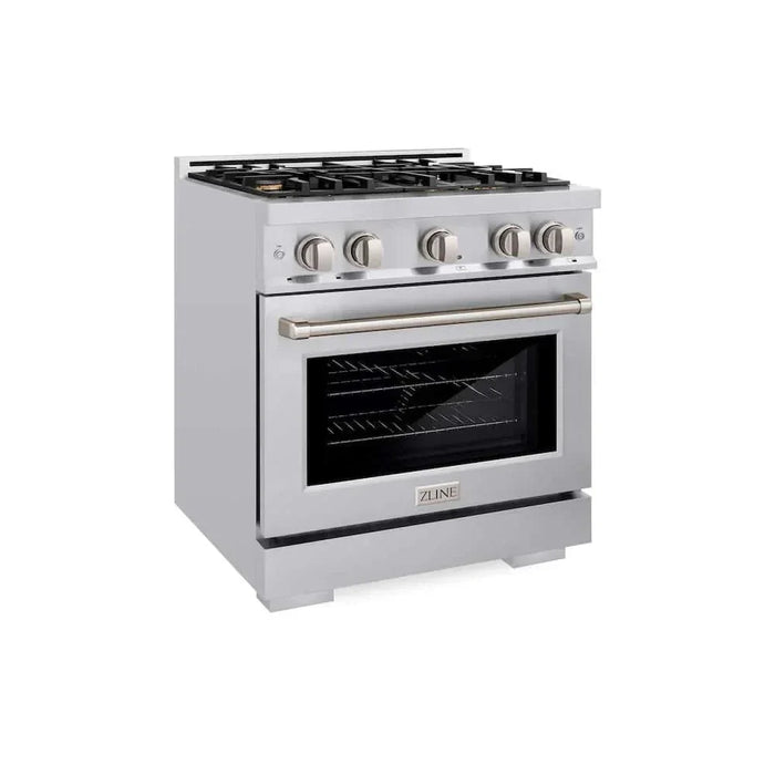 ZLINE 30" Select Dual Fuel Range Gas Cooktop Electric Convection Oven Stainless Steel Brass Burners HDR-BR-3009K