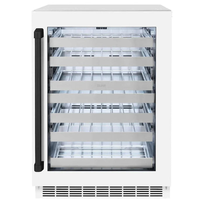 ZLINE 24" Touchstone Dual Zone 44 Bottle Wine Cooler White Matte Glass Door Matte Black Handle RWDOZ-WM-24-MB