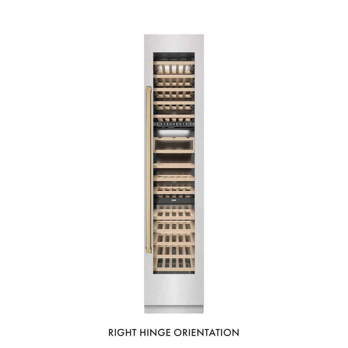 ZLINE 18"Triple Zone 68 Bottle Right Hinge Column Wine Cooler, DuraSnow® Stainless Steel Polished Gold RCWVRZ-SN-18-G