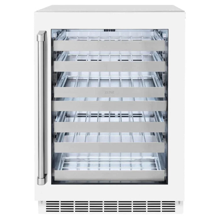 ZLINE 24" Touchstone Dual Zone 44 Bottle Wine Cooler White Matte Glass Door RWDO-WM-24