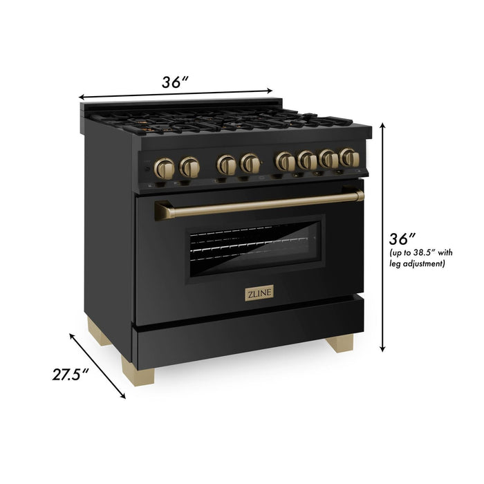 ZLINE 36" Autograph Dual Fuel Range, Black Stainless, RABZ-36-CB - Farmhouse Kitchen and Bath