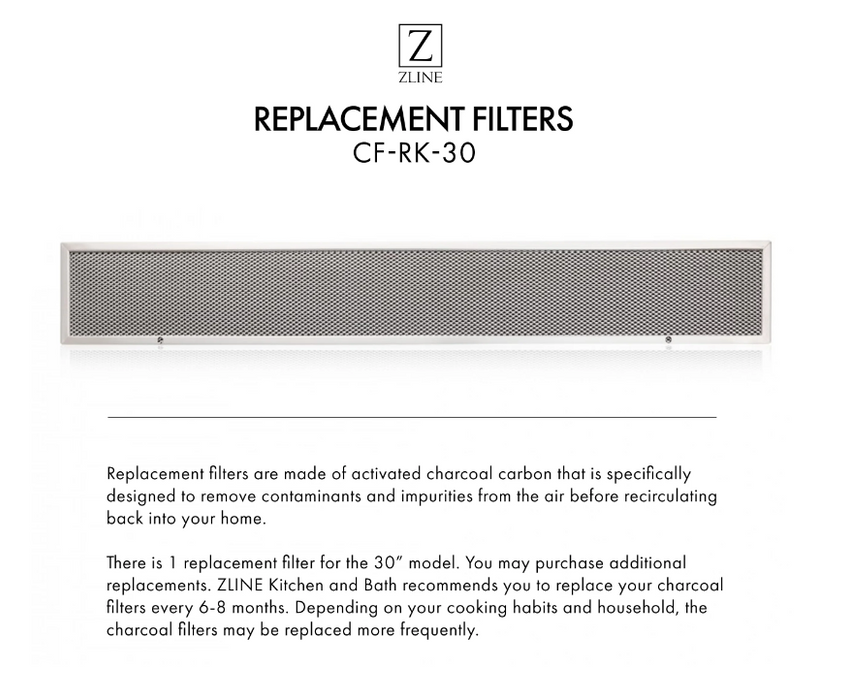 ZLINE Charcoal Filter for 30" Under Cabinet Range Hoods, CF-RK-3009K