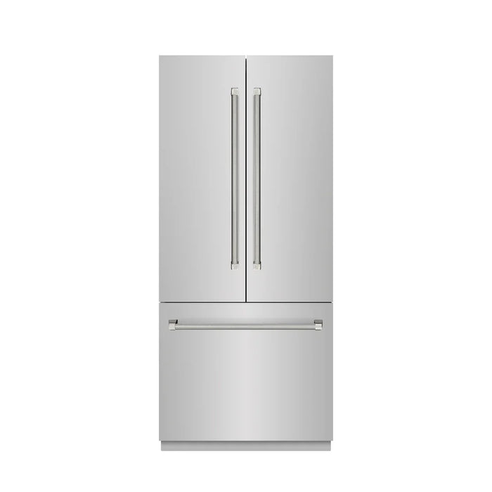 ZLINE Autograph Edition 36" French Door Built-In Bottom Freezer Refrigerator, Water Dispenser, Ice Maker, Stainless Steel, Stainless Steel Interior, Helix Handles SRBIVZ-30436KCB