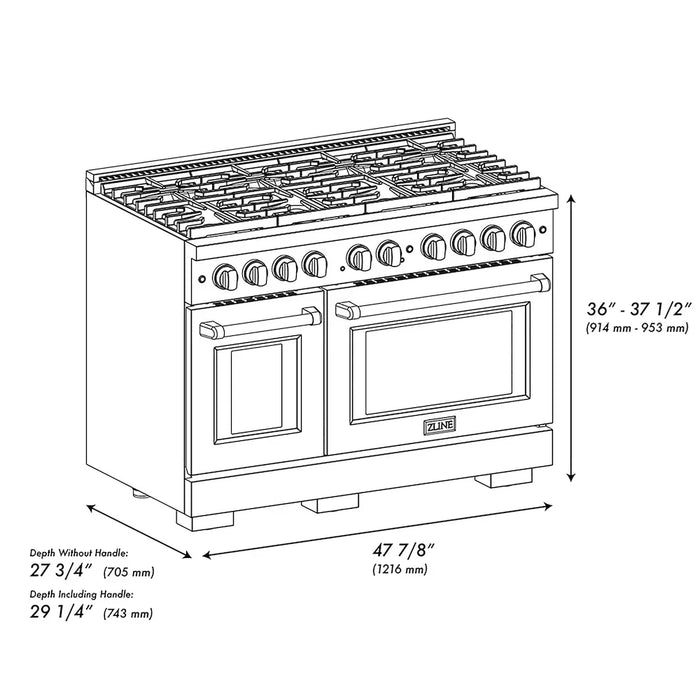 ZLINE 48" Paramount Dual Fuel Range, Electric Convection Oven, Black Satin Stainless Steel SDRBSZ-48-CB09K