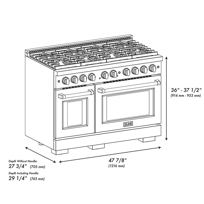 ZLINE 48" Paramount Dual Fuel Range DuoPro™ Cooktop, Dual Ovens PSDRSZ-48-CB09K