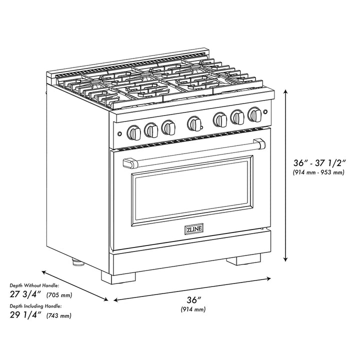 ZLINE 36" Paramount Dual Fuel Range DuoPro™ Cooktop, Electric Convection Oven PSDRSZ-WM-36-MB09K