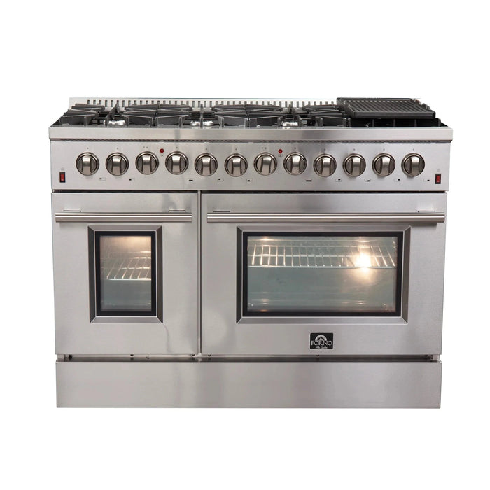 Forno Appliance Package - 48" Dual Fuel Range, Wall Mount Range Hood and 60" Refrigerator with Modern Grill Trim FBDL-017-04CAUS