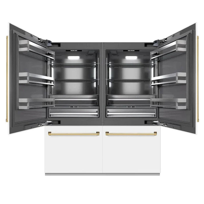 ZLINE 72" Built-In Bottom Freezer Refrigerator,Water Dispenser, Ice Maker, White Matte Graphite Gray Polished Gold GRBITZ-WM-72-G09K
