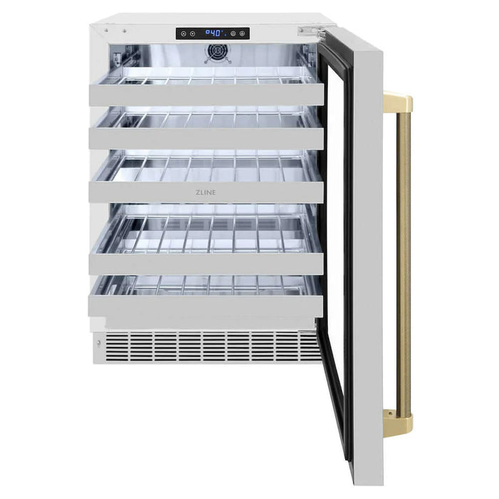 ZLINE Autograph 24" Dual Zone 44 Bottle Wine Cooler With Stainless Steel Glass Door, Helix Handle, Accents RWDOZ-GS-24-KCB
