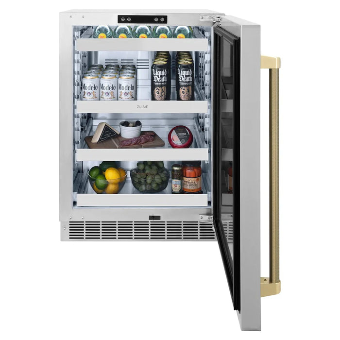 ZLINE Autograph Edition 24" Touchstone 151 Can Beverage Fridge, Solid Stainless Steel Door, Helix Handle RBSOZ-ST-24-KCB