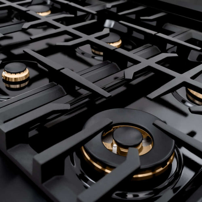 ZLINE 36" Select Gas Range Convection Gas Oven Black Stainless Steel Brass Burners HGRB-BR-3609K