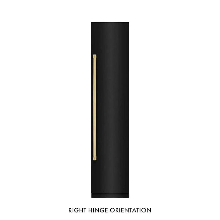 ZLINE 18" Right Hinge Column Freezer Black Stainless Steel, Graphite Gray Interior Polished Gold RCFVRZ-BS-18-G