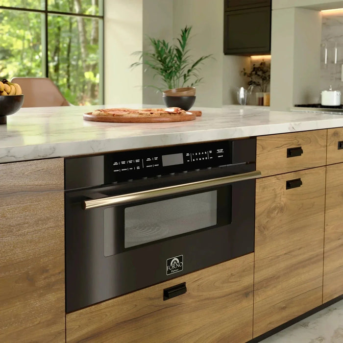 Forno 30" Microwave Drawer Black with Antique Brass, FMWDR3000-30BLK