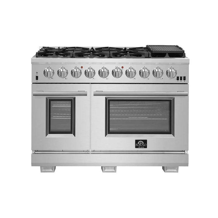 Forno Appliance Package - 48 Inch Pro Gas Range, Wall Mount Range Hood, Refrigerator FBDL-019-05US