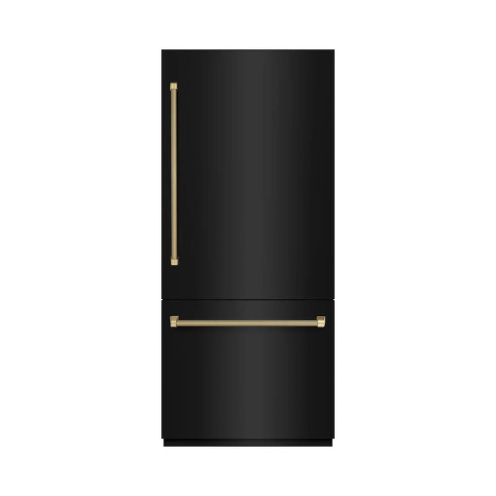 ZLINE Autograph Edition 36" Built-In Bottom Freezer Refrigerator, Water Dispenser, Ice Maker, Black Stainless Steel, Graphite Gray Interior,Helix Handles GRBITZ-BS36-KCB09K