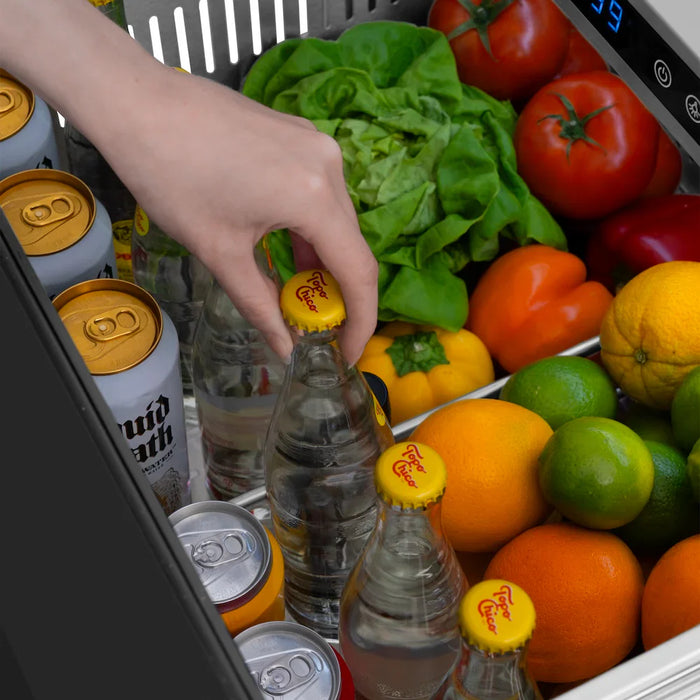 ZLINE Autograph Edition 24" Touchstone 168 Can Outdoor-Rated Dual Refrigerator Drawer, Black Stainless Steel Doors, Helix Handles RDSOZ-BS-24-KCB