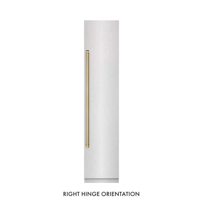 ZLINE 18" Right Hinge Column Freezer DuraSnow® Stainless Steel, Graphite Gray Interior Champagne Bronze RCFVRZ-SN-18-CB