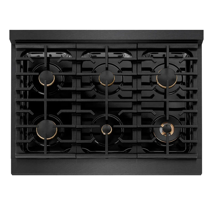 ZLINE 36" Paramount Dual Fuel Range, Electric Convection Oven, Black Satin Stainless Steel, Brass Burners SDRBS-BR-3609K