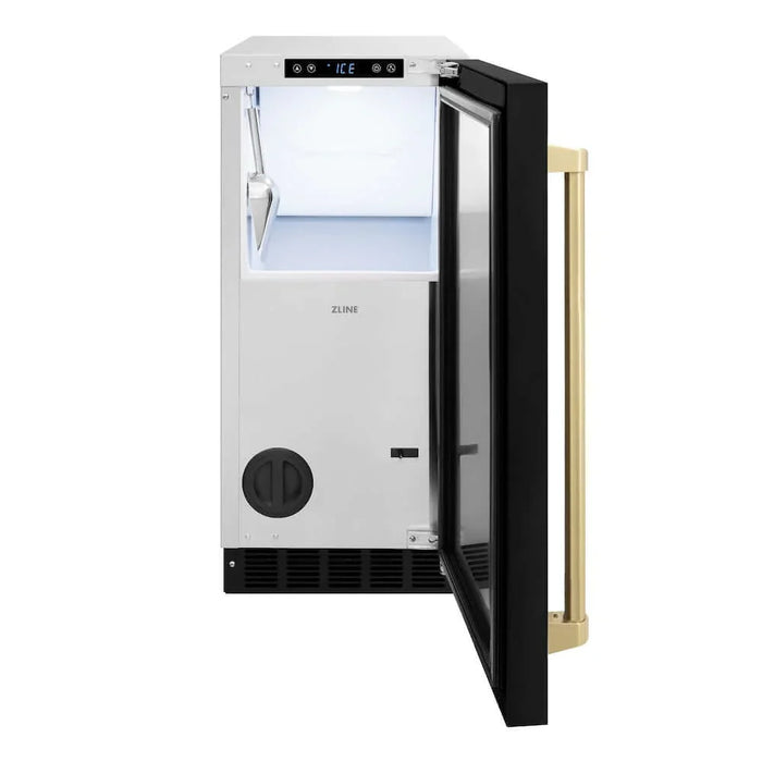 ZLINE Autograph Edition 15" Touchstone Gourmet Ice Maker, Drain Pump, Black Matte Door, Accents  IGMDZ-BLM-15-CB09K