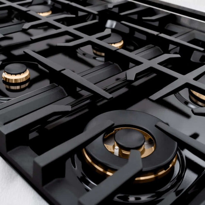 ZLINE 48" Select Gas Range  Convection Gas Oven DuraSnow® Stainless Steel Black Matte Door Gold HGRSZ-BLM-48-G09K