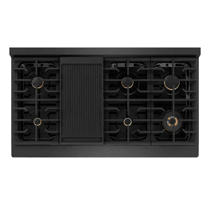 ZLINE 48" Paramount Dual Fuel Range, Electric Convection Oven, Black Satin Stainless Steel, Brass Burners SDRBS-BR-4809K