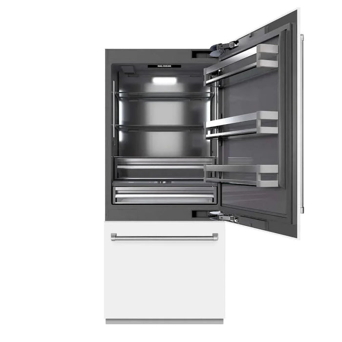 ZLINE 36" Built-In Bottom Freezer Refrigerator, Water Dispenser, Ice Maker, White Matte, Graphite Gray Interior GRBIT-WM-7209K
